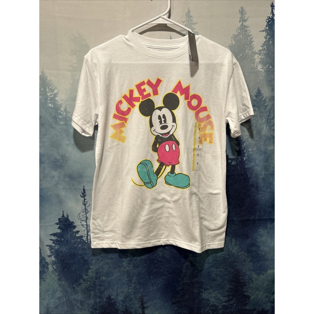 Disney Mickey Mouse White Print Short Sleeve T-Shirt Women's Size Small NEW